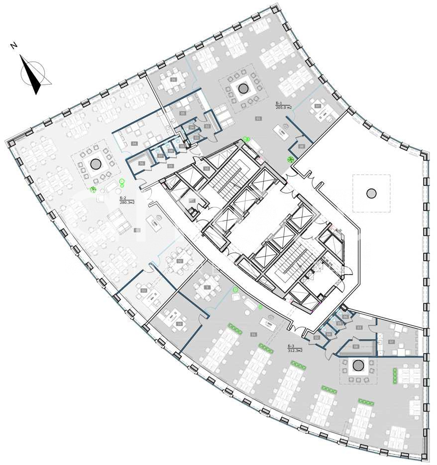 Планировка офиса 303.5-784.9 м², 3 этаж, МФК «Фили-град, фаза 2»